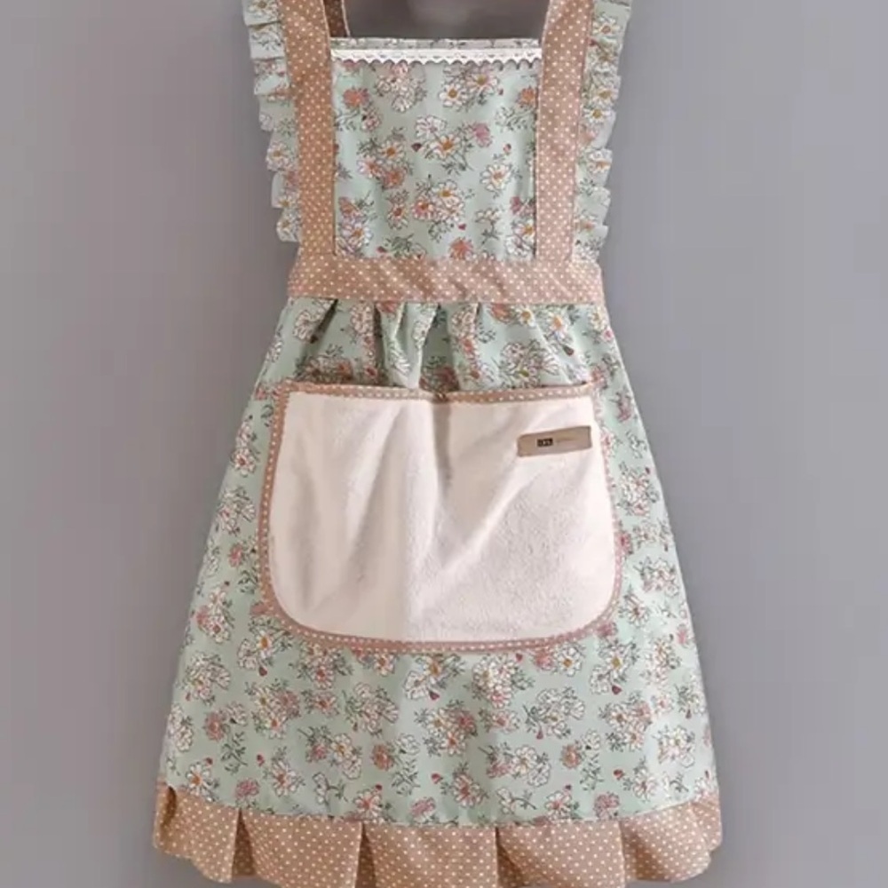 Vintage Style Floral Ruffle Apron Cottagecore Kitchen Apron